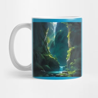 Waterfall at the bottom of a Lush, Green Tropical Canyon Mug